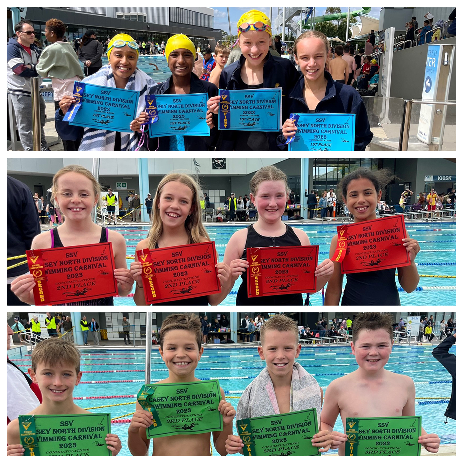 Beaconhills Berwick students holding their swimming awards.