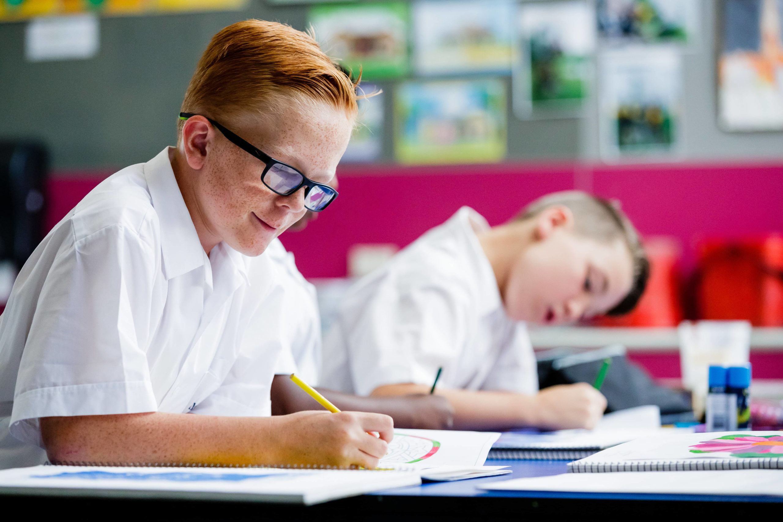 Students colouring at Beaconhills College