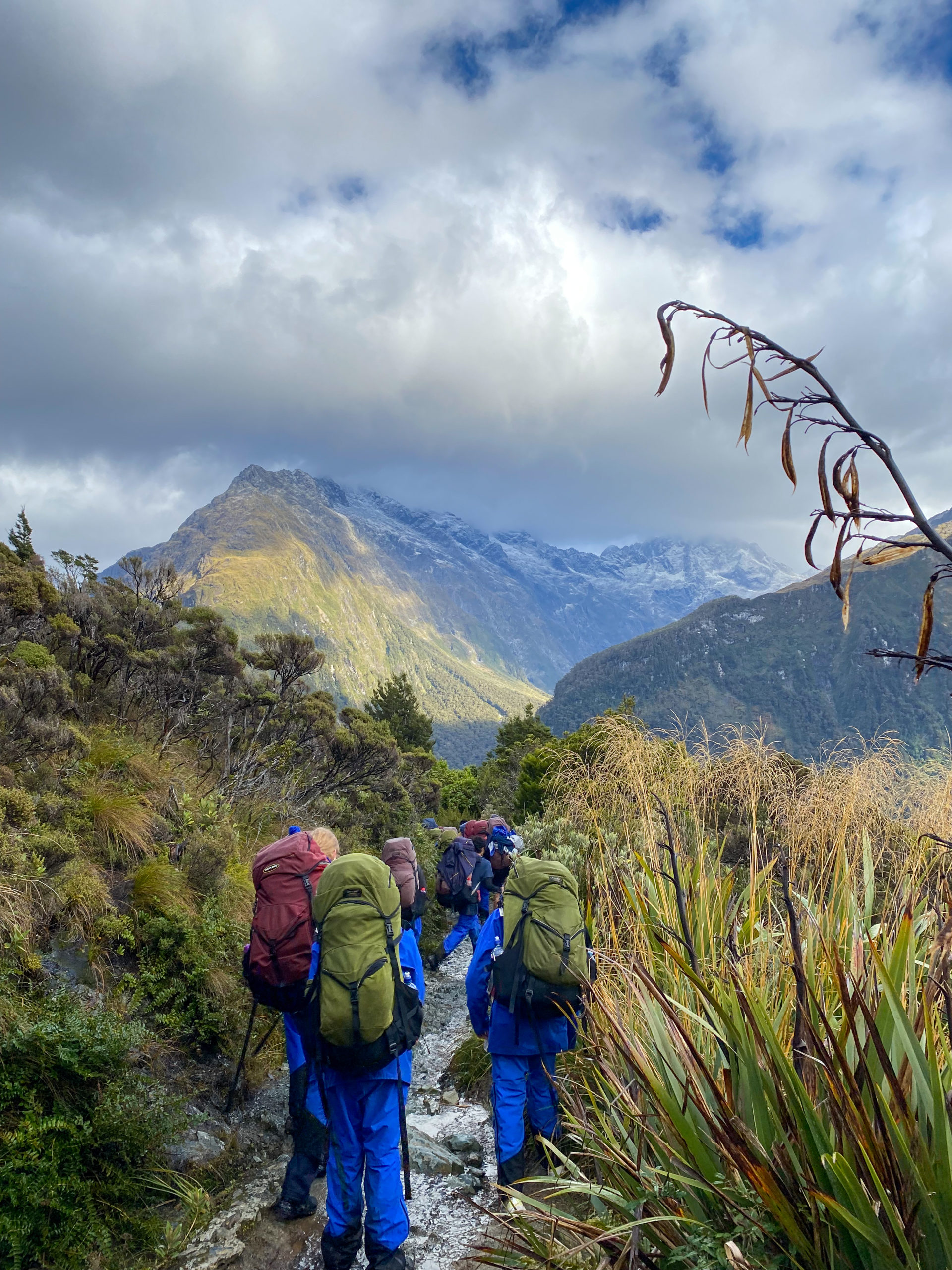 Students hiking in mountains